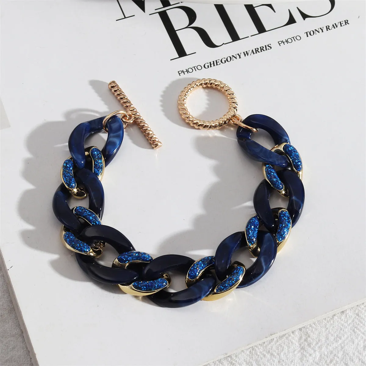 Blue Resin & 18K Gold-Plated Curb Chain Toggle Bracelet