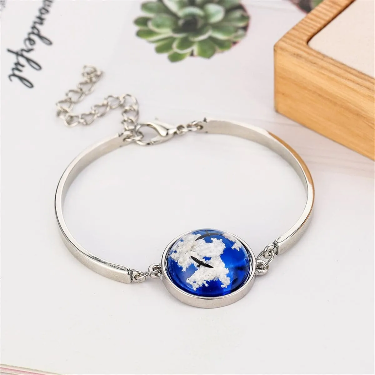 Blue Resin & Silver-Plated Cloud Charm Bracelet