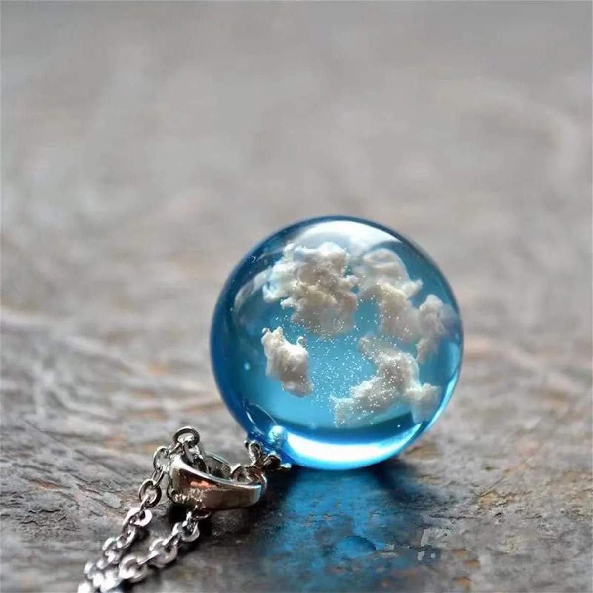 Blue Resin & Silver-Plated Cloud Pendant Necklace