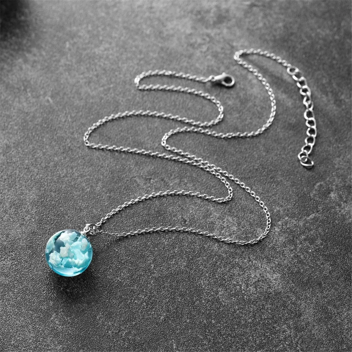 Blue Resin & Silver-Plated Cloud Pendant Necklace