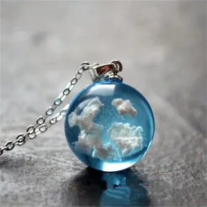 Blue Resin & Silver-Plated Cloud Pendant Necklace