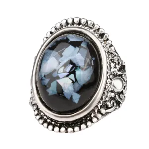 Blue Resin & Silver-Plated Oval Ring