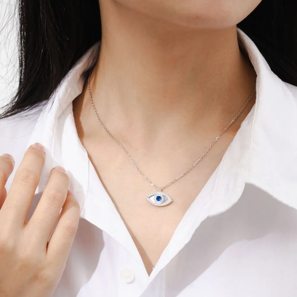 Blue Spinel and Mother of Pearl Evil Eye Chain for Women KRKC