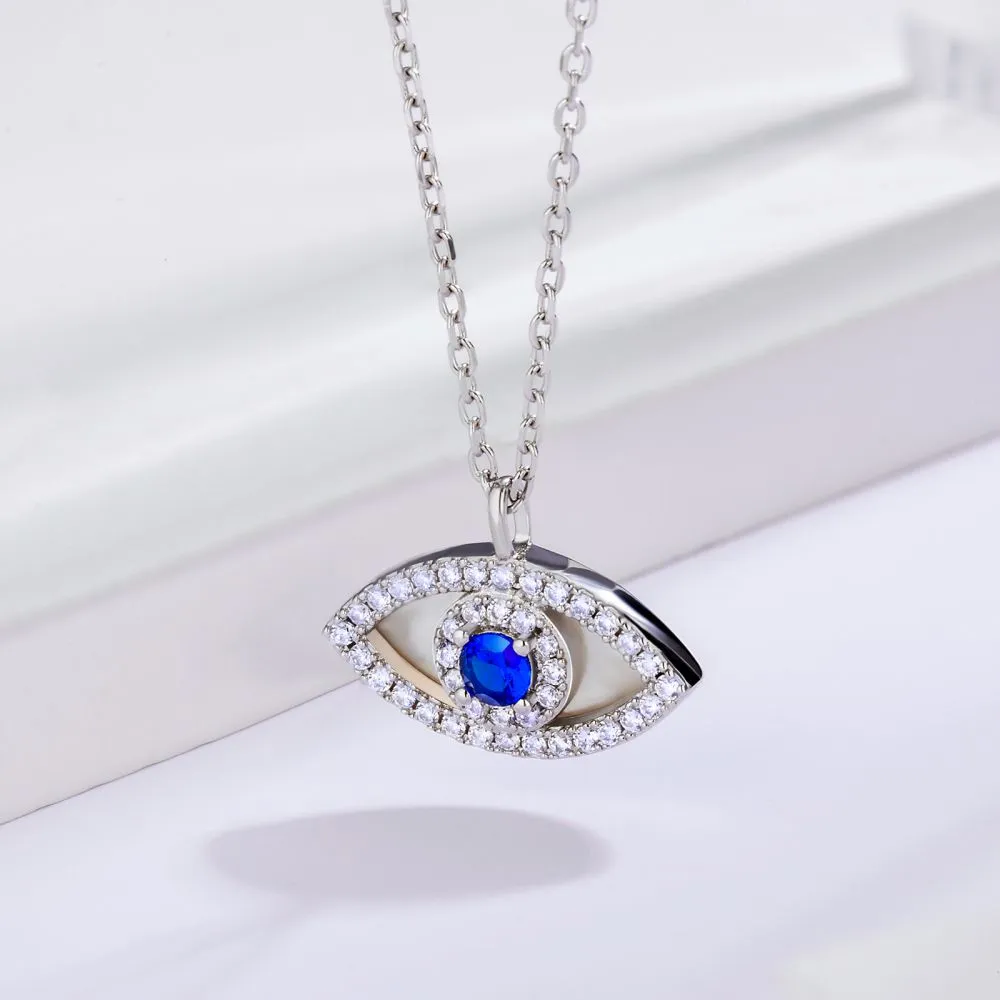 Blue Spinel and Mother of Pearl Evil Eye Chain for Women KRKC