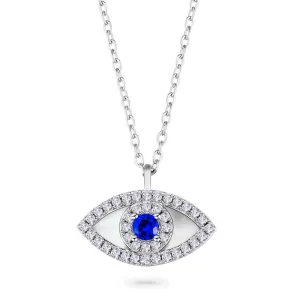 Blue Spinel and Mother of Pearl Evil Eye Chain for Women KRKC