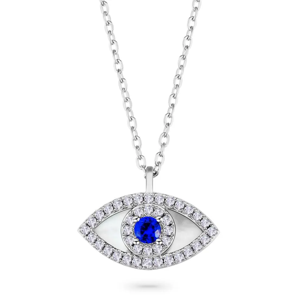 Blue Spinel and Mother of Pearl Evil Eye Chain for Women KRKC
