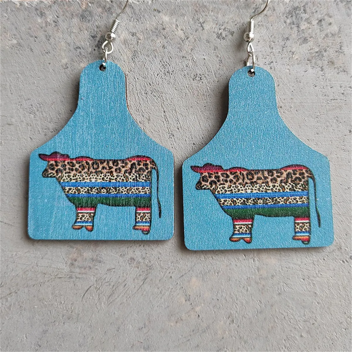 Blue Wood & Silver-Plated Leopard Cattle Drop Earrings
