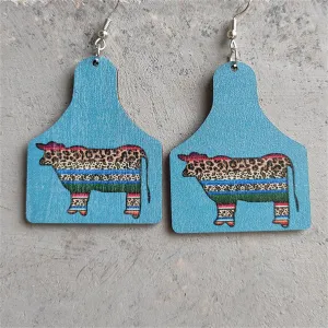 Blue Wood & Silver-Plated Leopard Cattle Drop Earrings