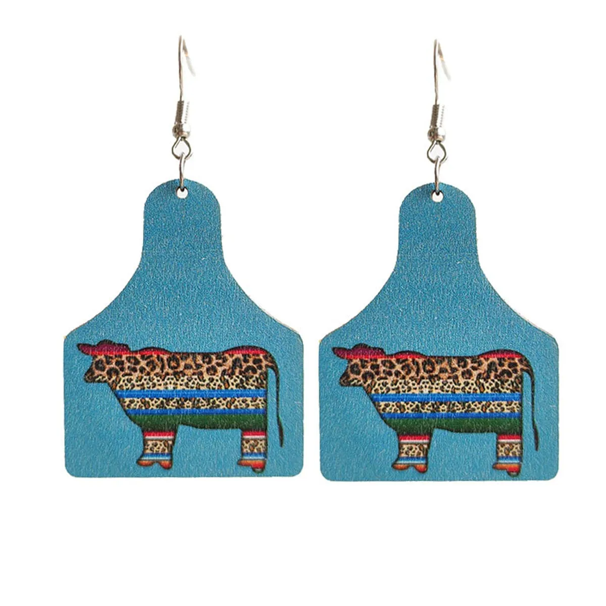 Blue Wood & Silver-Plated Leopard Cattle Drop Earrings