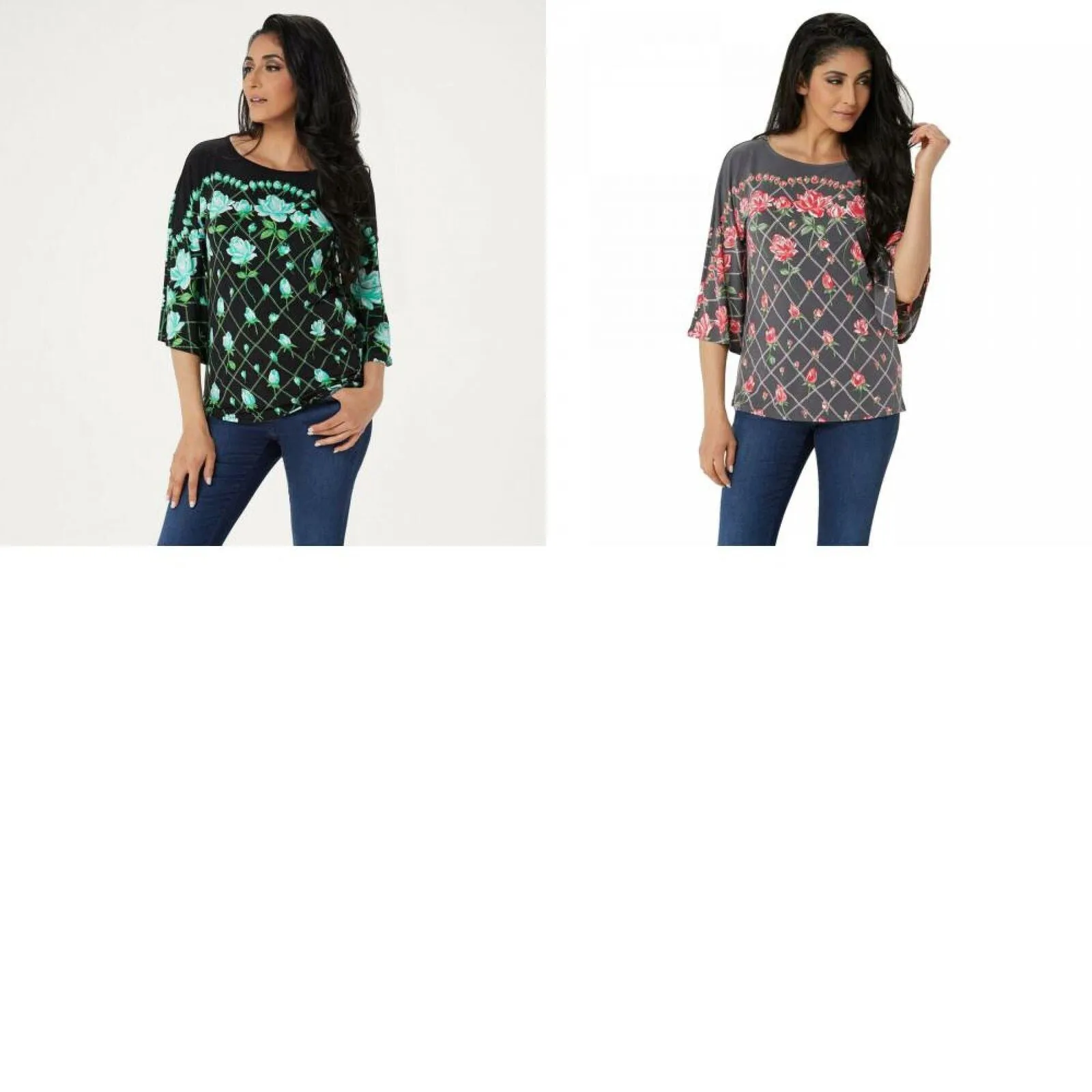 Bob Mackie Women's Rose Trellis Print Knit Top
