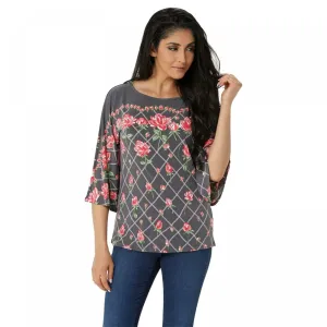 Bob Mackie Women's Rose Trellis Print Knit Top
