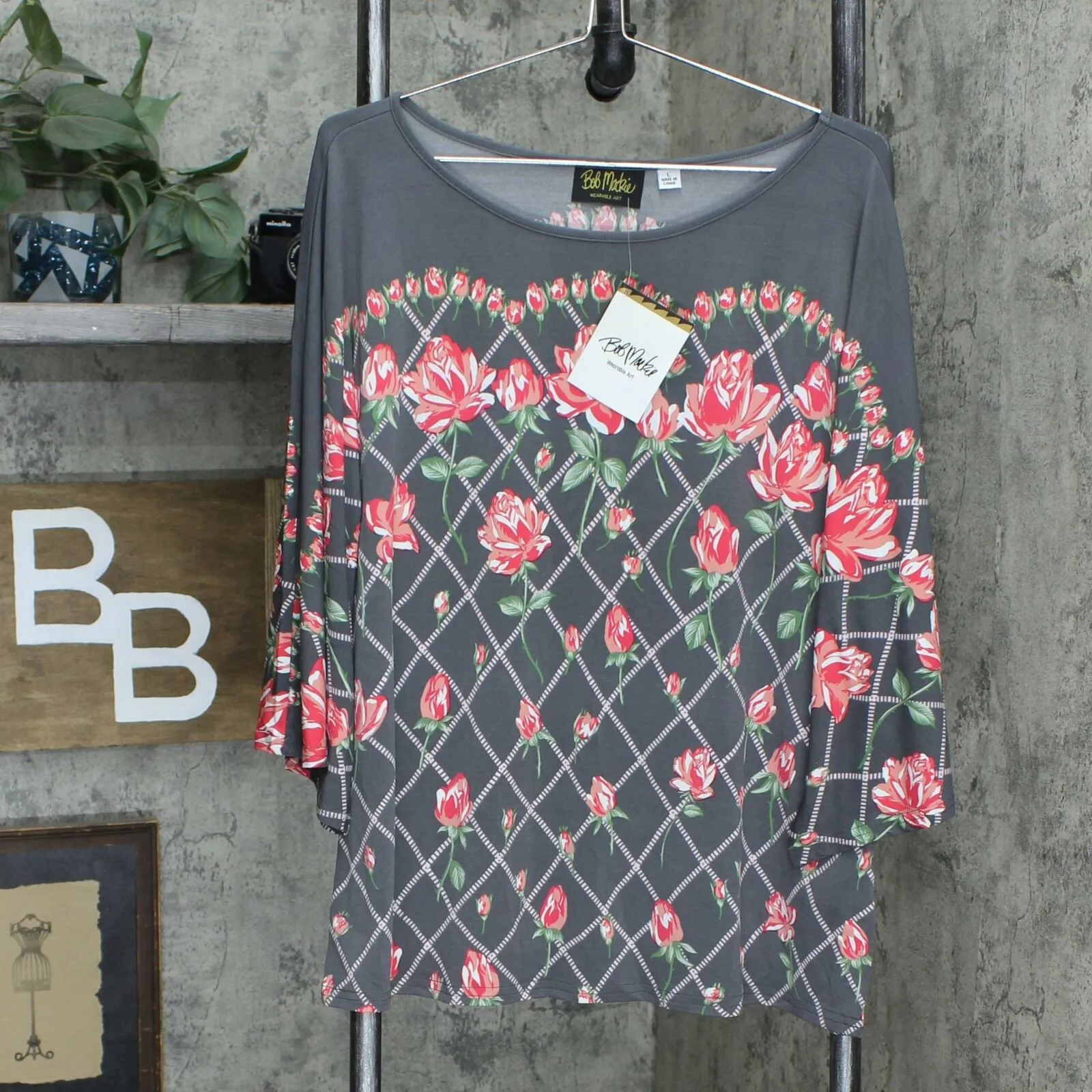Bob Mackie Women's Rose Trellis Print Knit Top