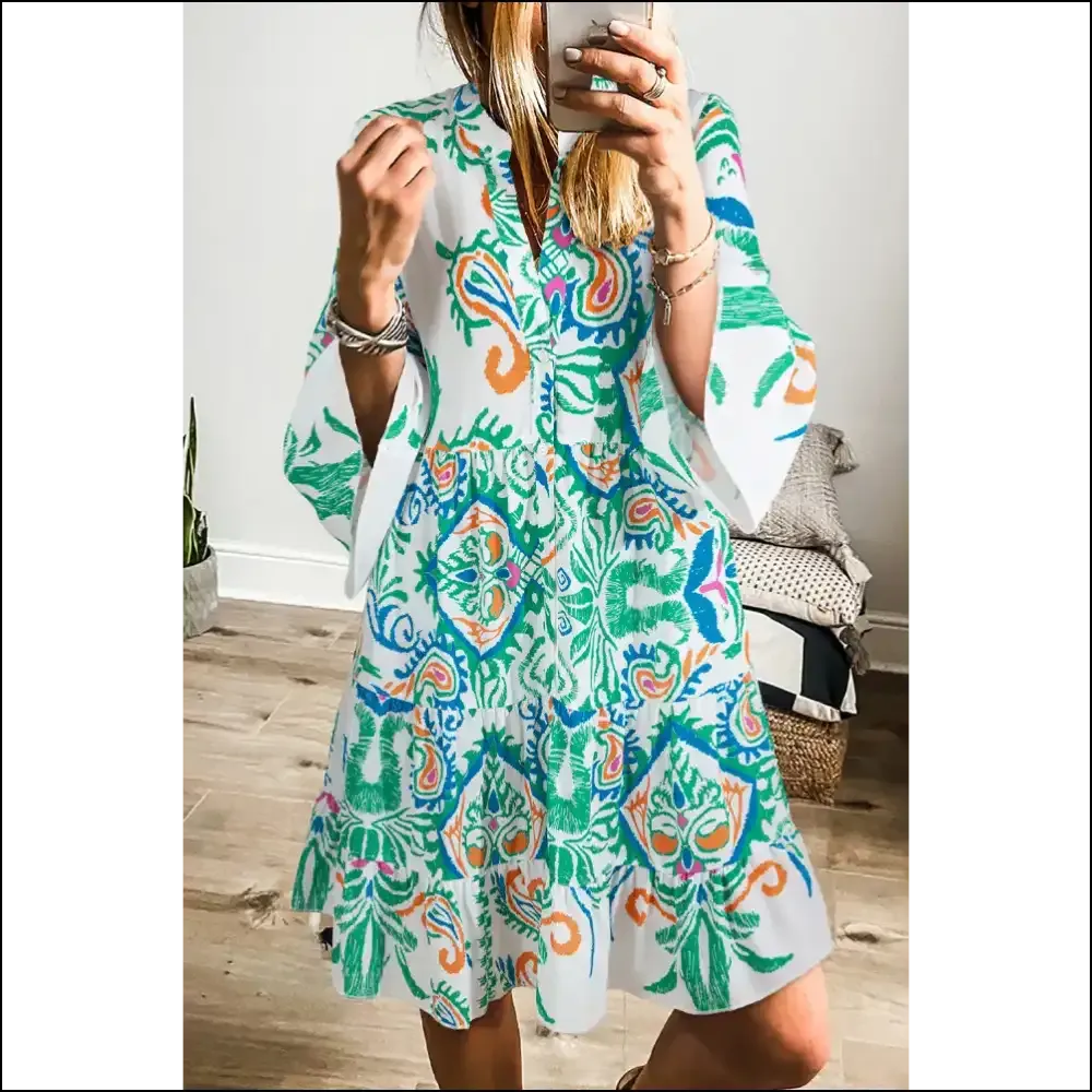 Boho Chic Green Ethnic Print Mini Dress: Dress Like you Own the Joint  👗 Needful Things