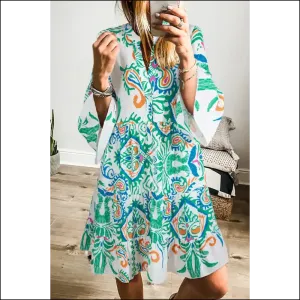 Boho Chic Green Ethnic Print Mini Dress: Dress Like you Own the Joint  👗 Needful Things