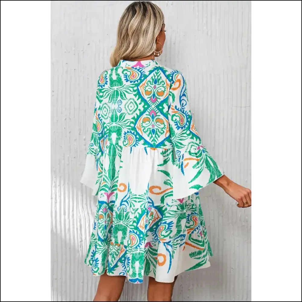 Boho Chic Green Ethnic Print Mini Dress: Dress Like you Own the Joint  👗 Needful Things