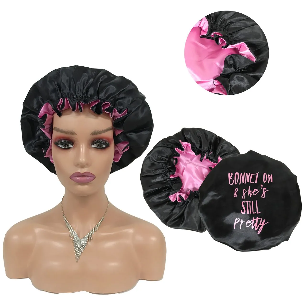 BONNET ON & SHES'S STILL PRETTY Reversible Sleeping Satin Hair Bonnet