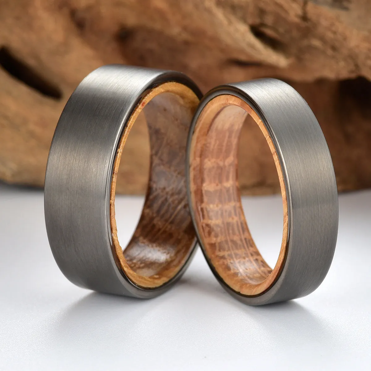 Bourbon Oak Ring -Gun Metal Grey Tungsten Whiskey Barrel Men's Wedding Band 6MM
