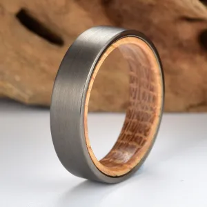 Bourbon Oak Ring -Gun Metal Grey Tungsten Whiskey Barrel Men's Wedding Band 6MM