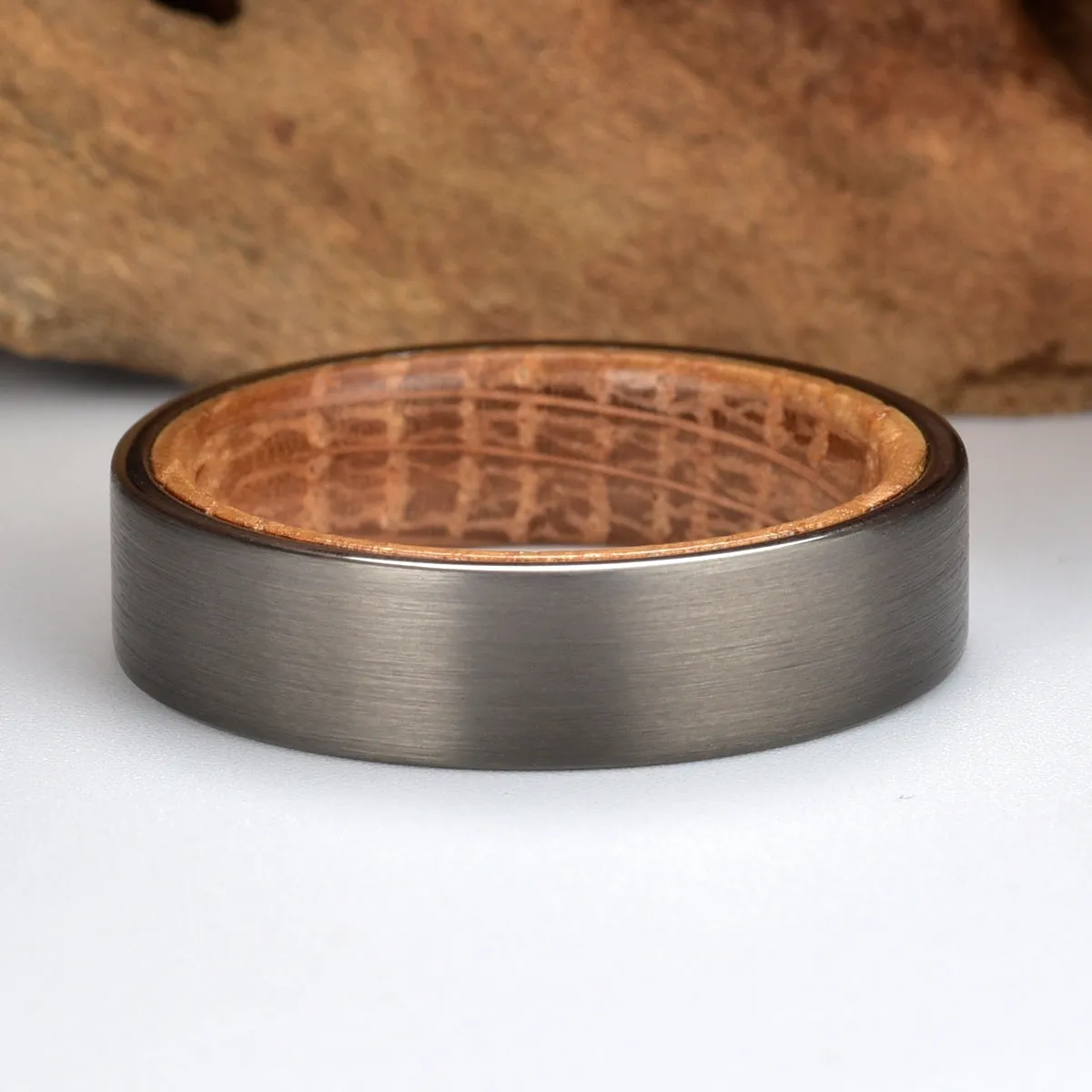 Bourbon Oak Ring -Gun Metal Grey Tungsten Whiskey Barrel Men's Wedding Band 6MM