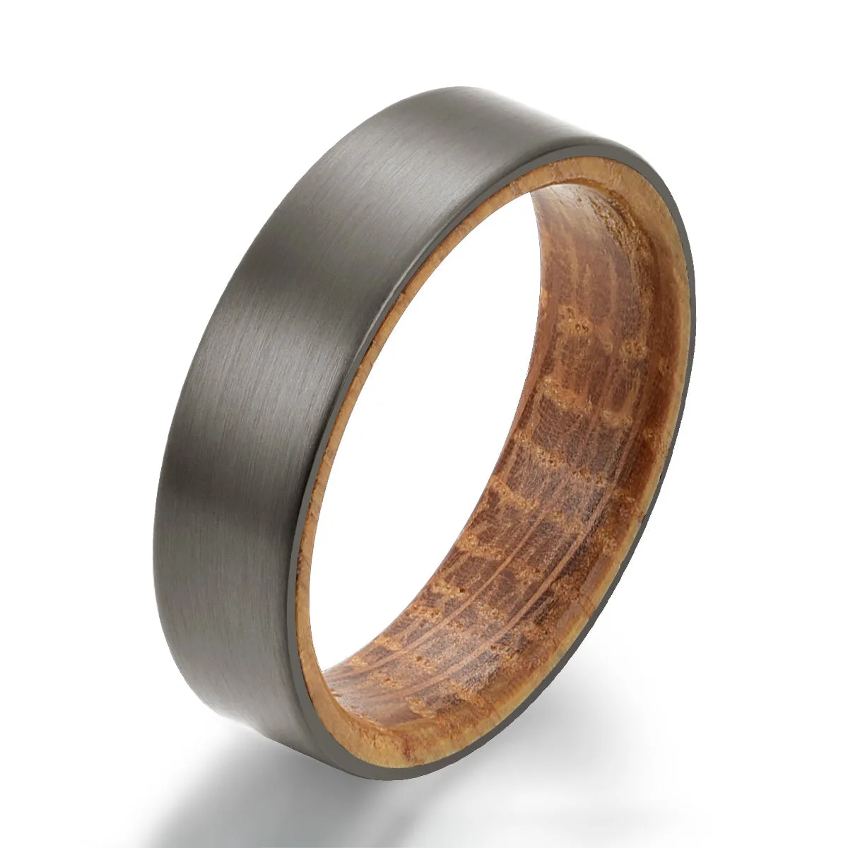 Bourbon Oak Ring -Gun Metal Grey Tungsten Whiskey Barrel Men's Wedding Band 6MM