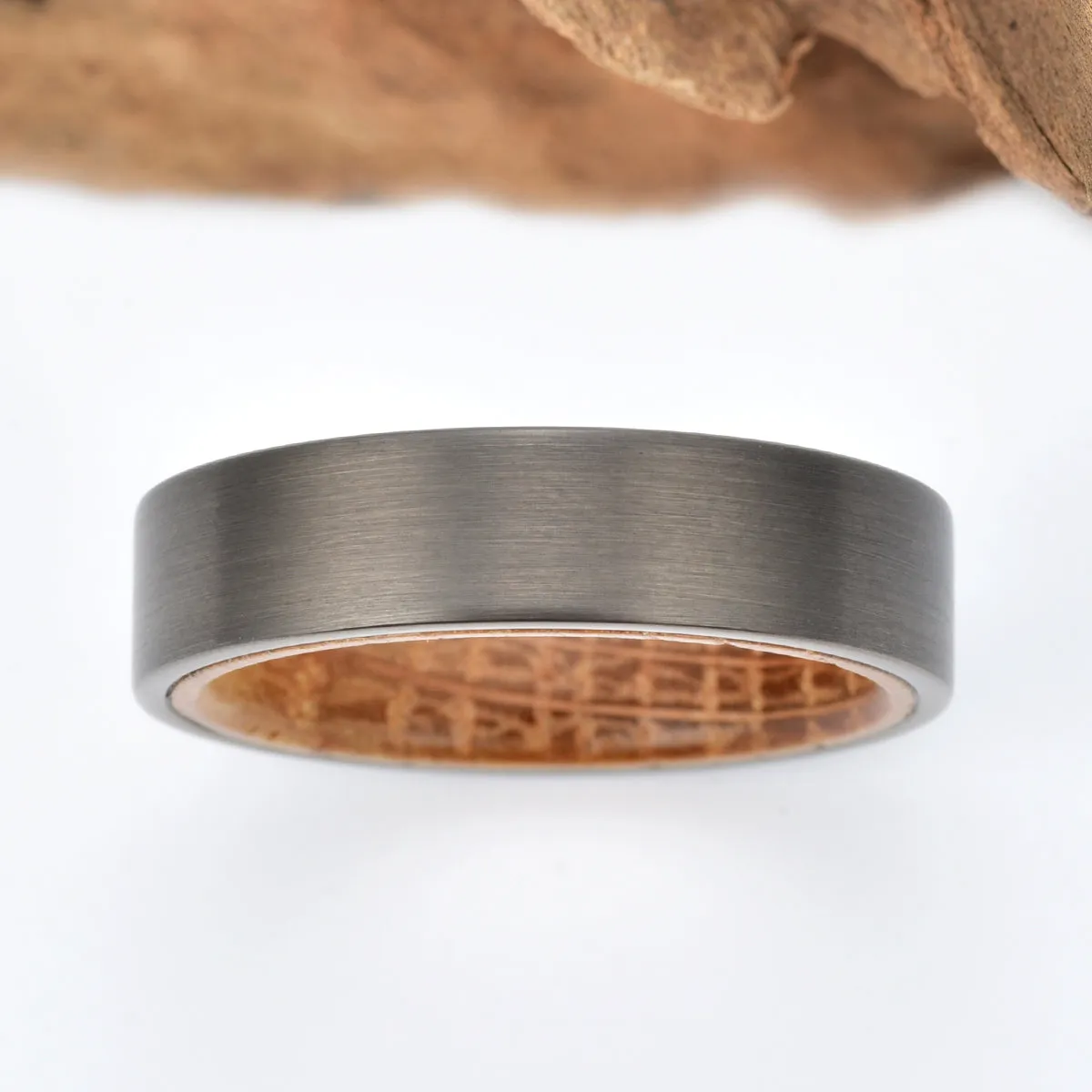Bourbon Oak Ring -Gun Metal Grey Tungsten Whiskey Barrel Men's Wedding Band 6MM