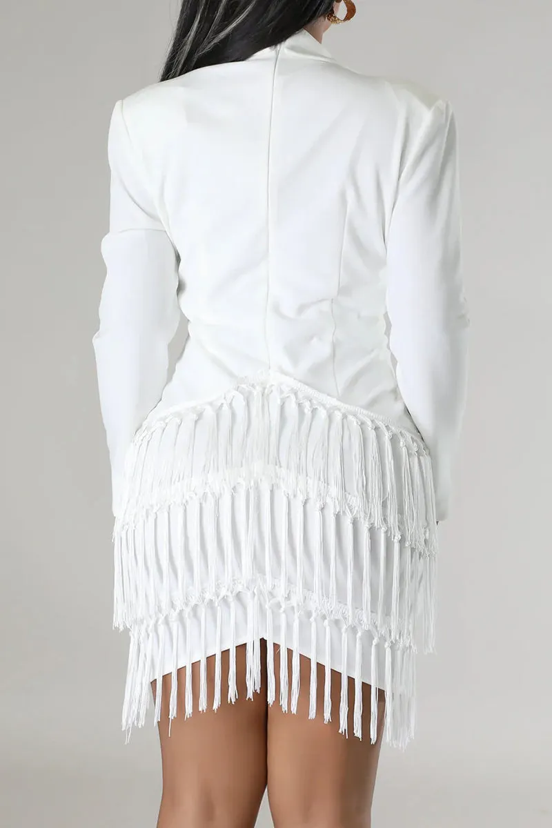 BR3098 Tassels Long Sleeve Mini Dress