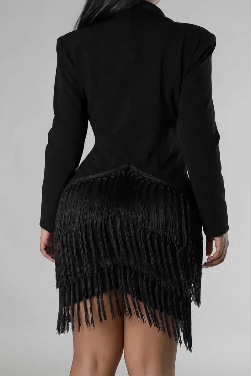 BR3098 Tassels Long Sleeve Mini Dress