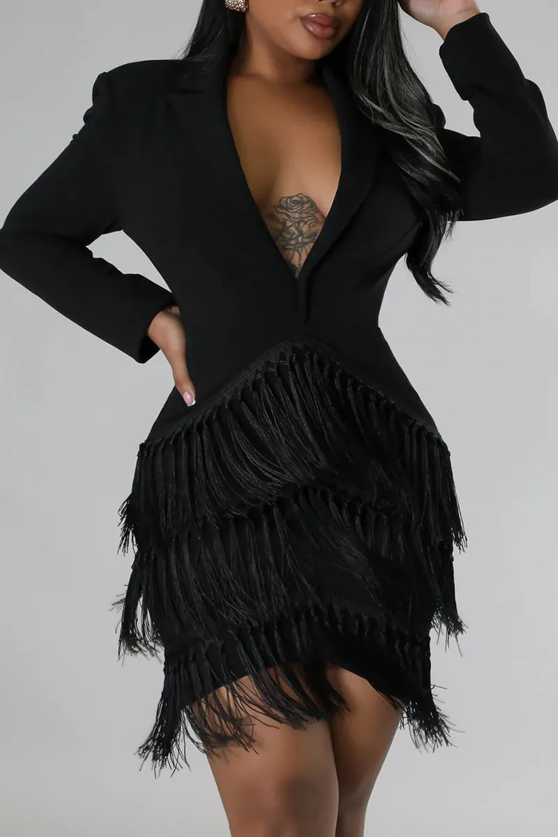 BR3098 Tassels Long Sleeve Mini Dress