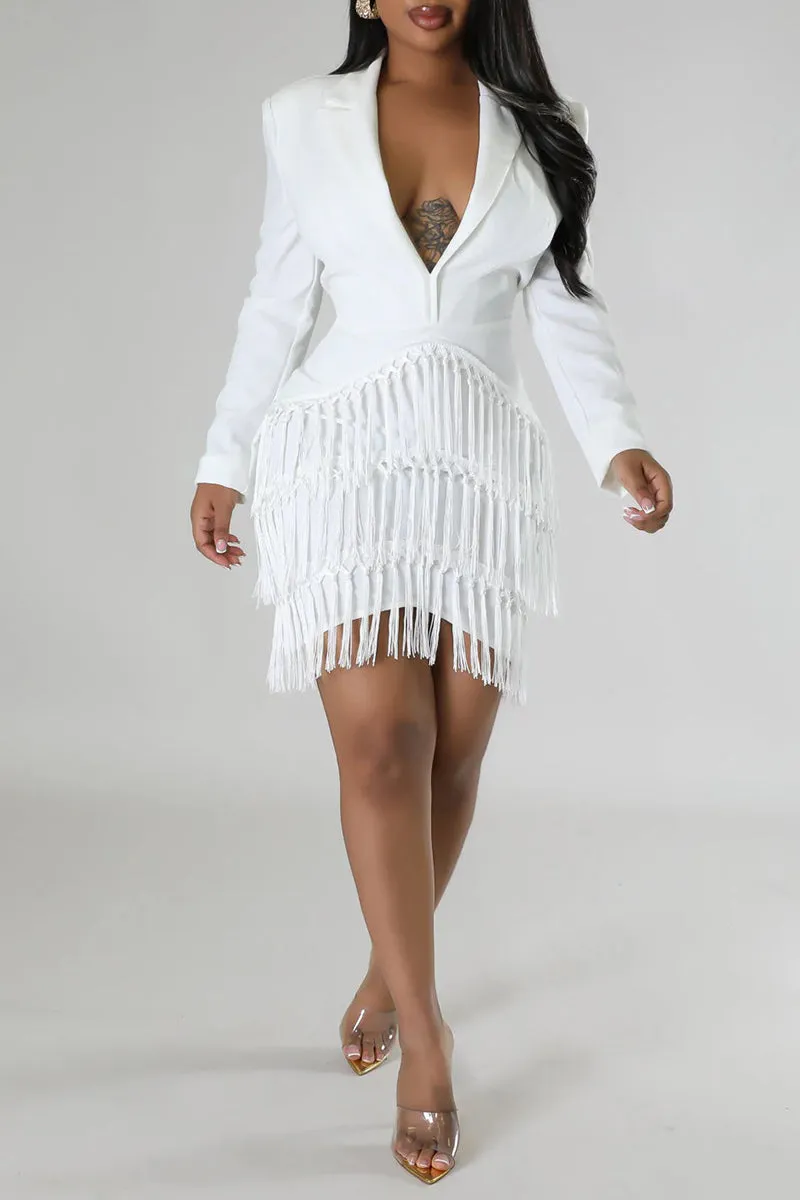 BR3098 Tassels Long Sleeve Mini Dress