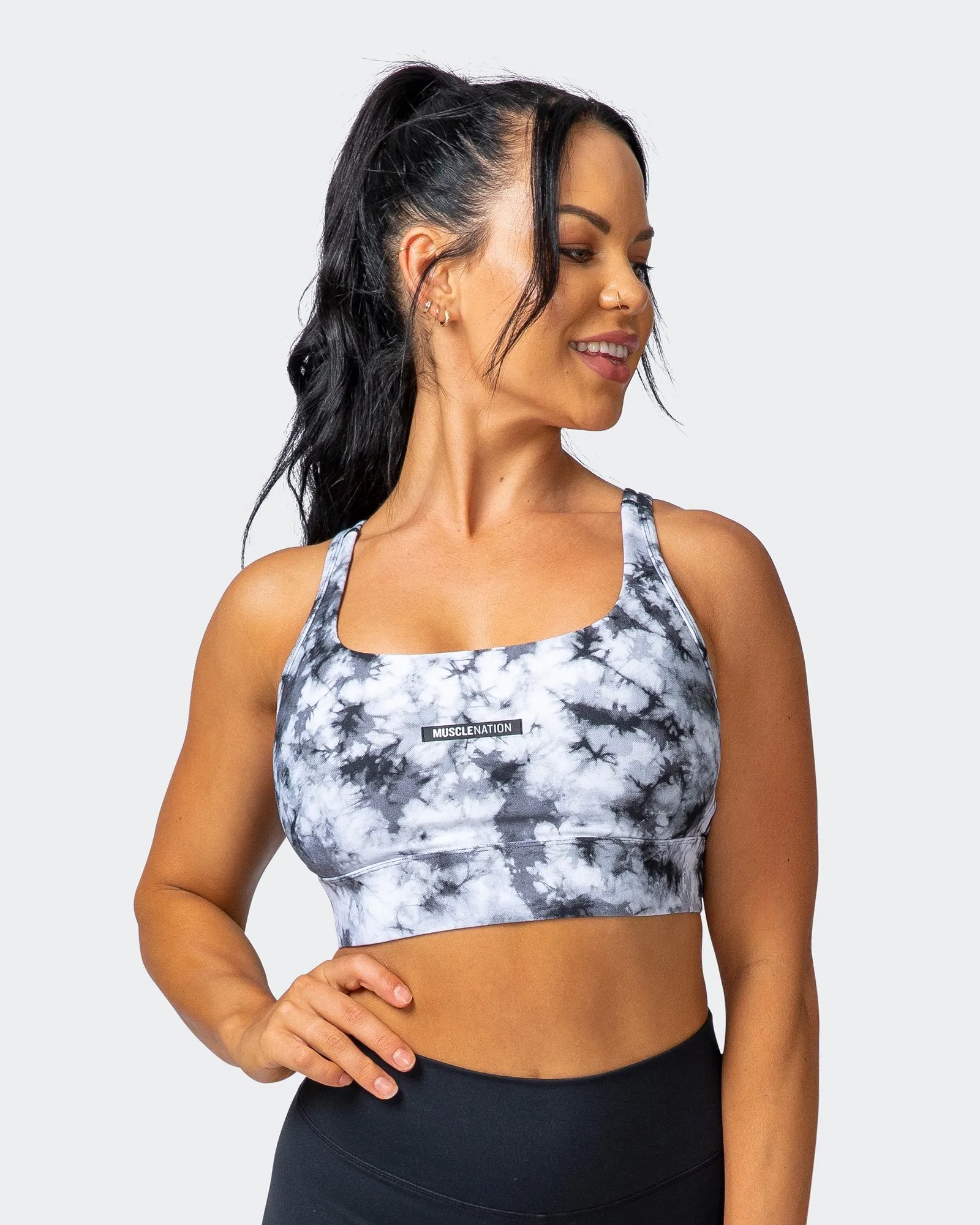 Brace Yourself Bra - Grey Black Tie Dye Print