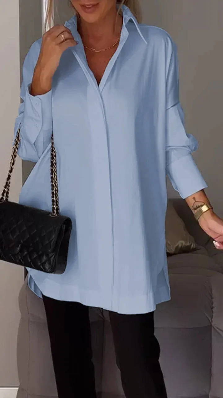 Brookleigh® | Elegant Oversized Shirt Blouse With Rolled Up Sleeves