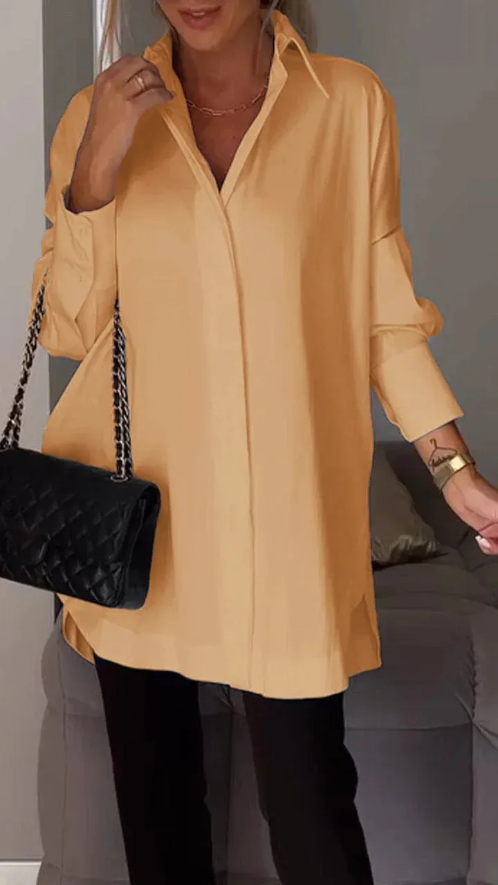 Brookleigh® | Elegant Oversized Shirt Blouse With Rolled Up Sleeves