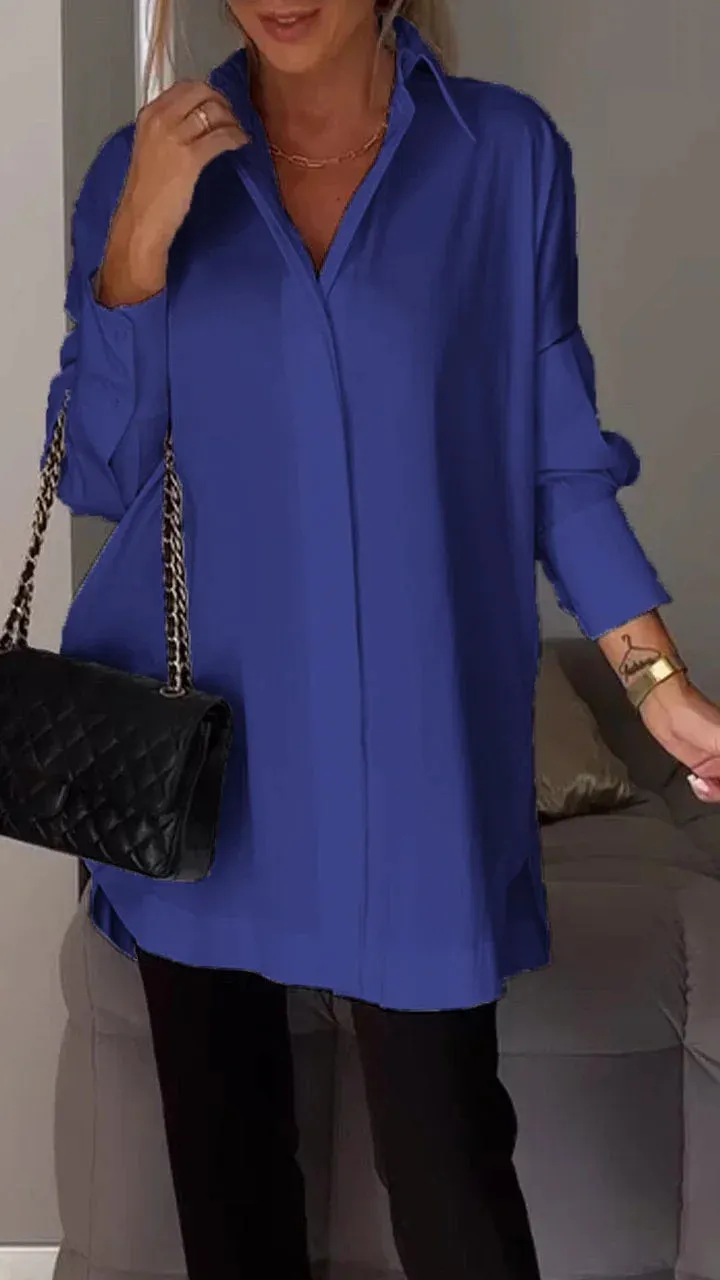 Brookleigh® | Elegant Oversized Shirt Blouse With Rolled Up Sleeves