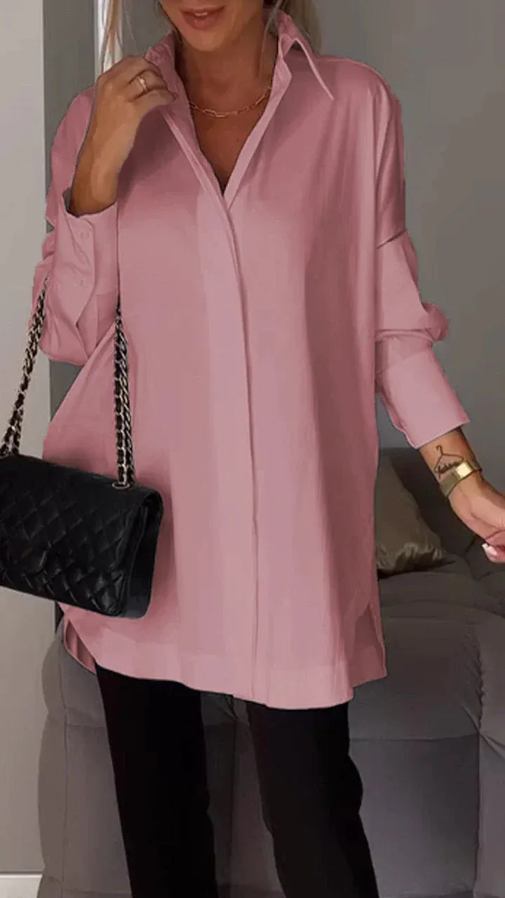 Brookleigh® | Elegant Oversized Shirt Blouse With Rolled Up Sleeves