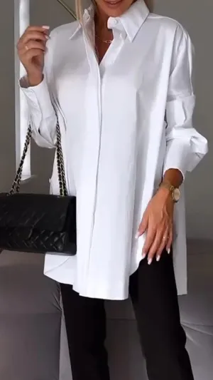 Brookleigh® | Elegant Oversized Shirt Blouse With Rolled Up Sleeves