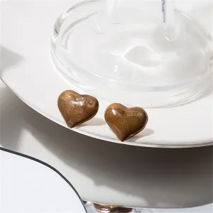 Brown Enamel & 18K Gold-Plated Heart Stud Earrings