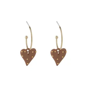 Brown Enamel & 18K Gold-Plated Spotted Heart Drop Earrings