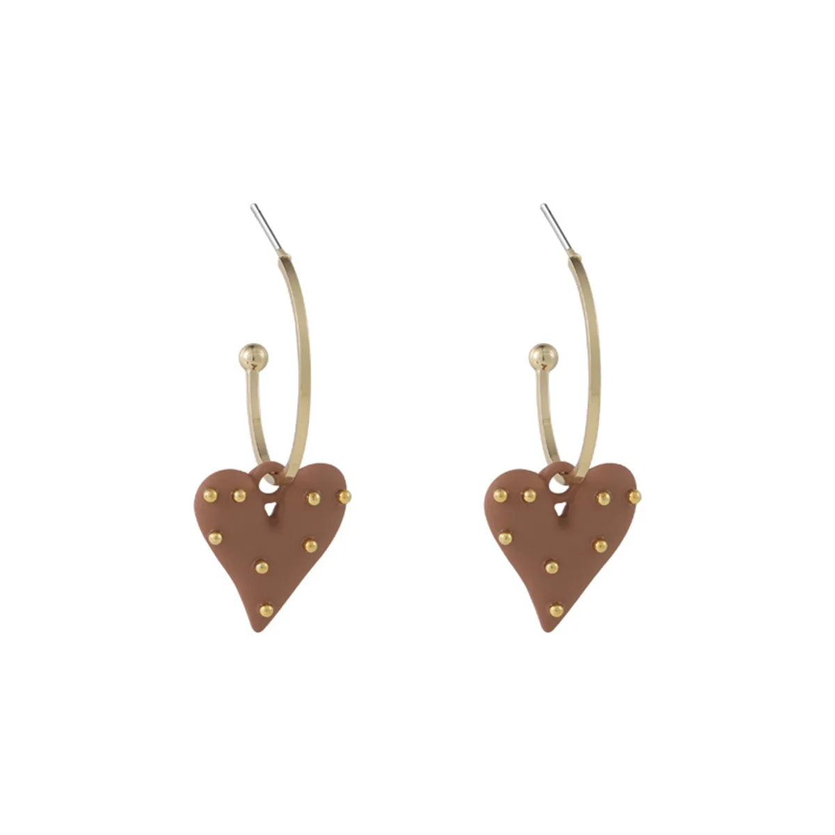 Brown Enamel & 18K Gold-Plated Spotted Heart Drop Earrings