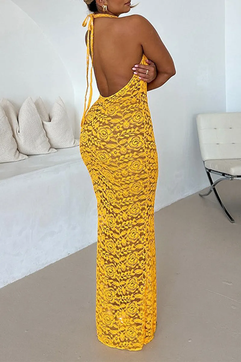BS3328 Lace Halter Long Dress