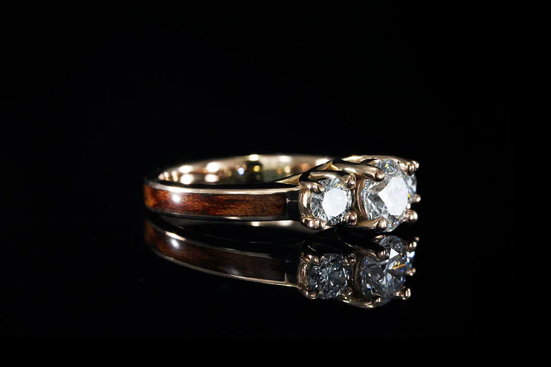 BUBINGA WATERFALL 14K ROSE GOLD DIAMOND 3 STONE CURVE RING
