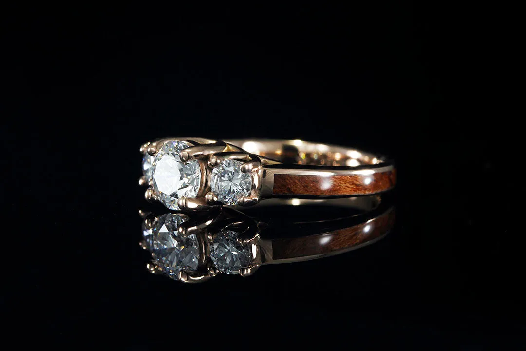 BUBINGA WATERFALL 14K ROSE GOLD DIAMOND 3 STONE CURVE RING