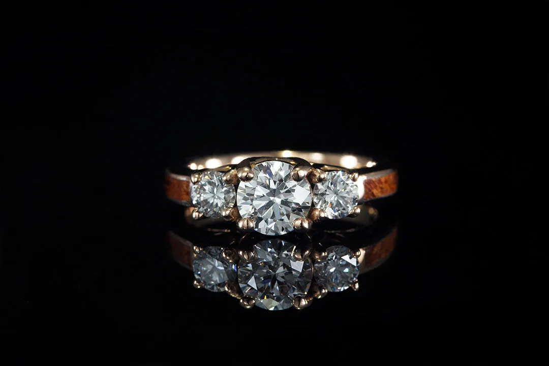 BUBINGA WATERFALL 14K ROSE GOLD DIAMOND 3 STONE CURVE RING