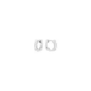 Cage Huggies with Baguette Diamonds | White Gold