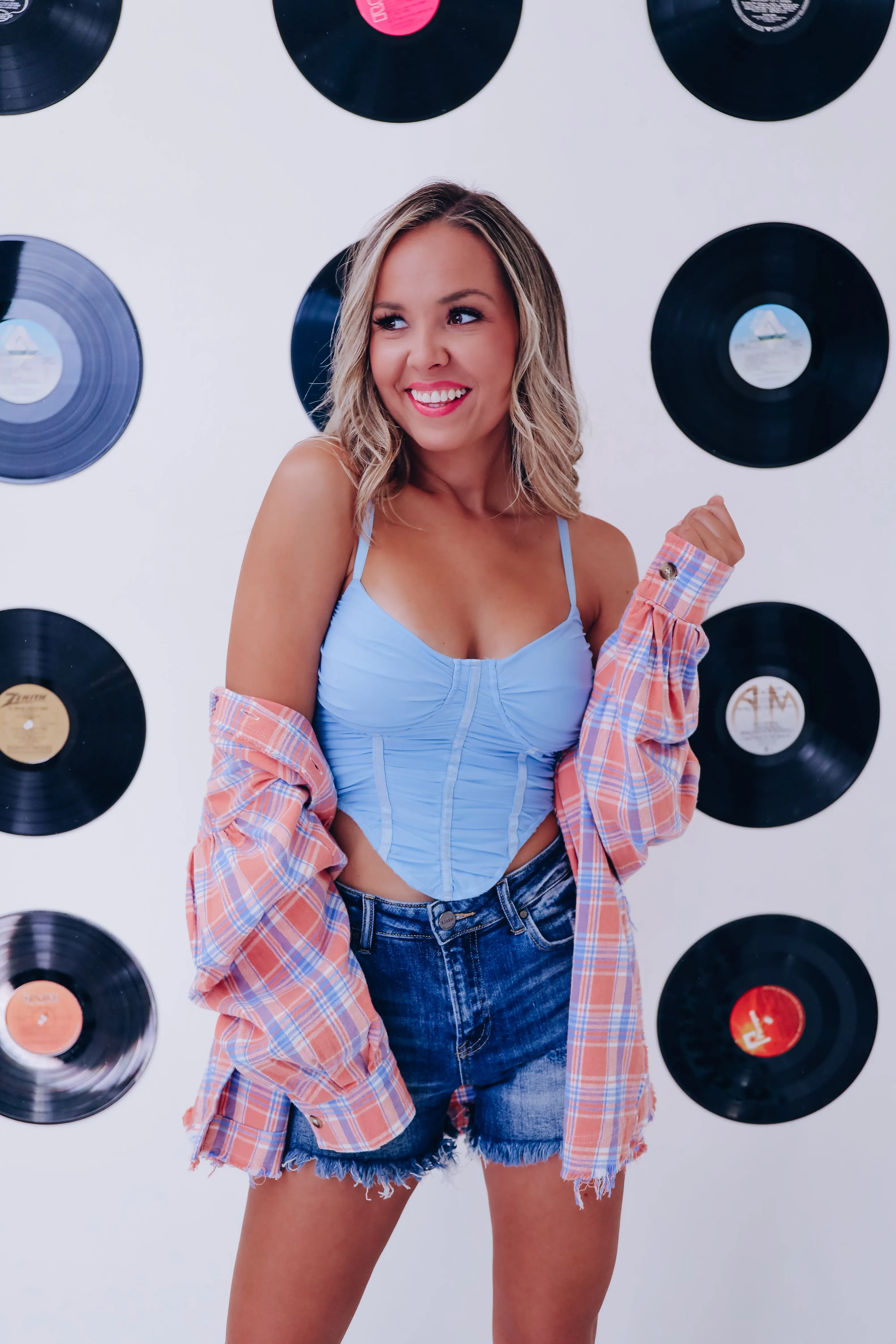 Cali Corset Mesh Crop Top - Blue