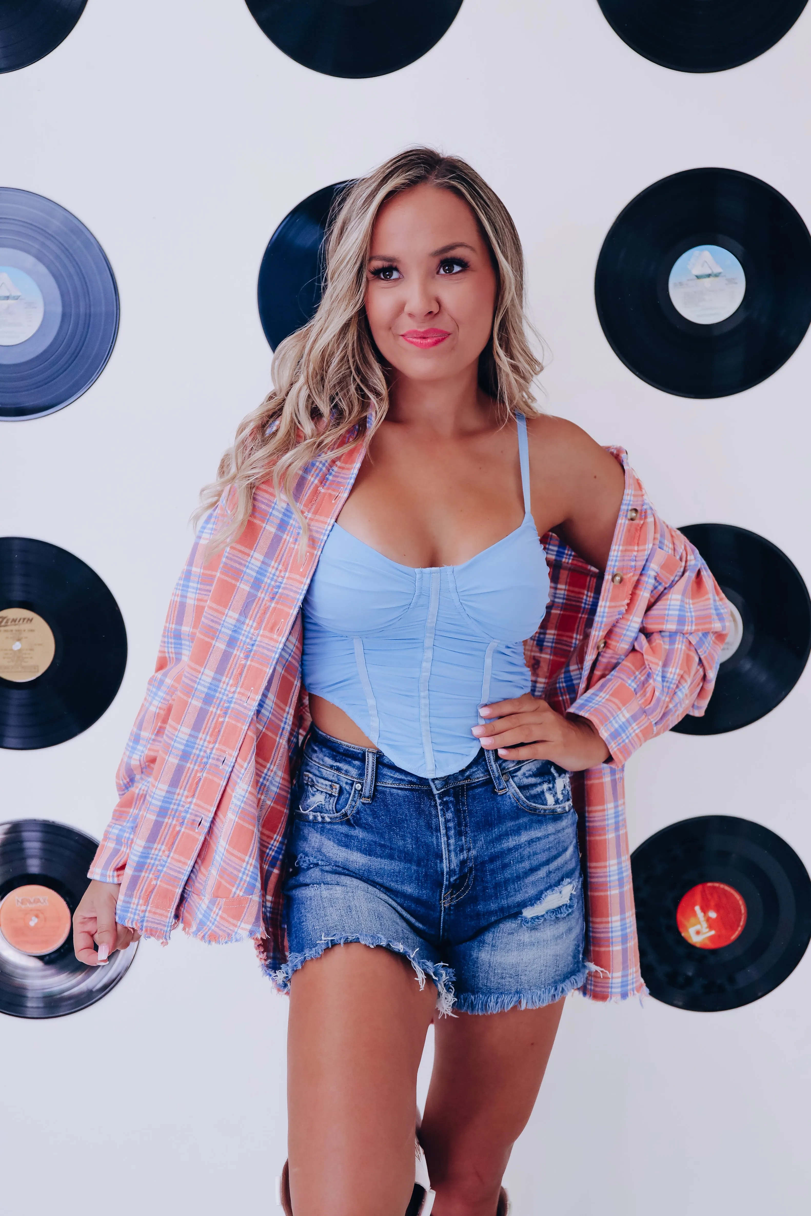 Cali Corset Mesh Crop Top - Blue