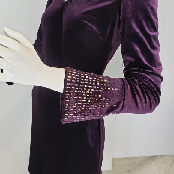 Calvin Klein Women's Purple Velvet Embellished Dress 2