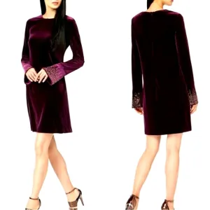 Calvin Klein Women's Purple Velvet Embellished Dress 2