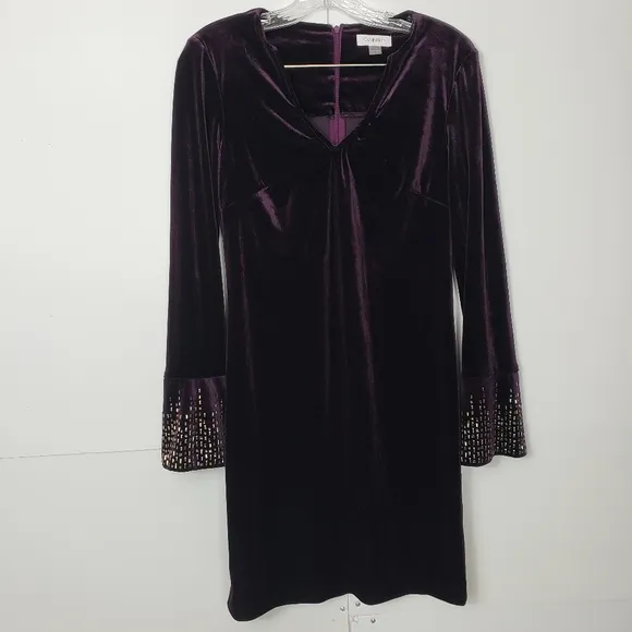 Calvin Klein Women's Purple Velvet Embellished Dress 2