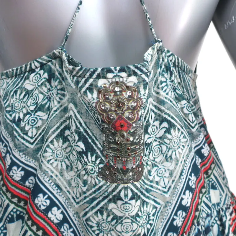 Camilla Button-Front Maxi Dress Crystal-Embellished Cotton Size Medium