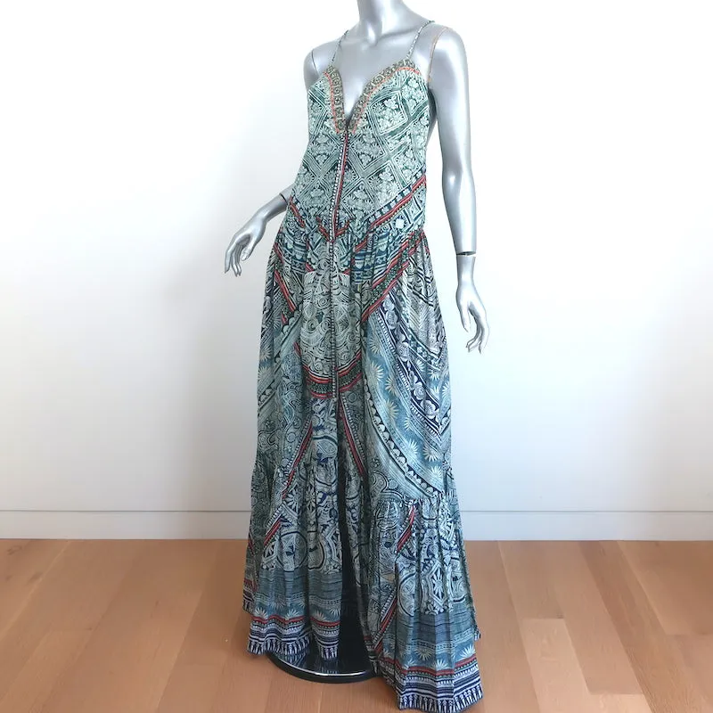 Camilla Button-Front Maxi Dress Crystal-Embellished Cotton Size Medium